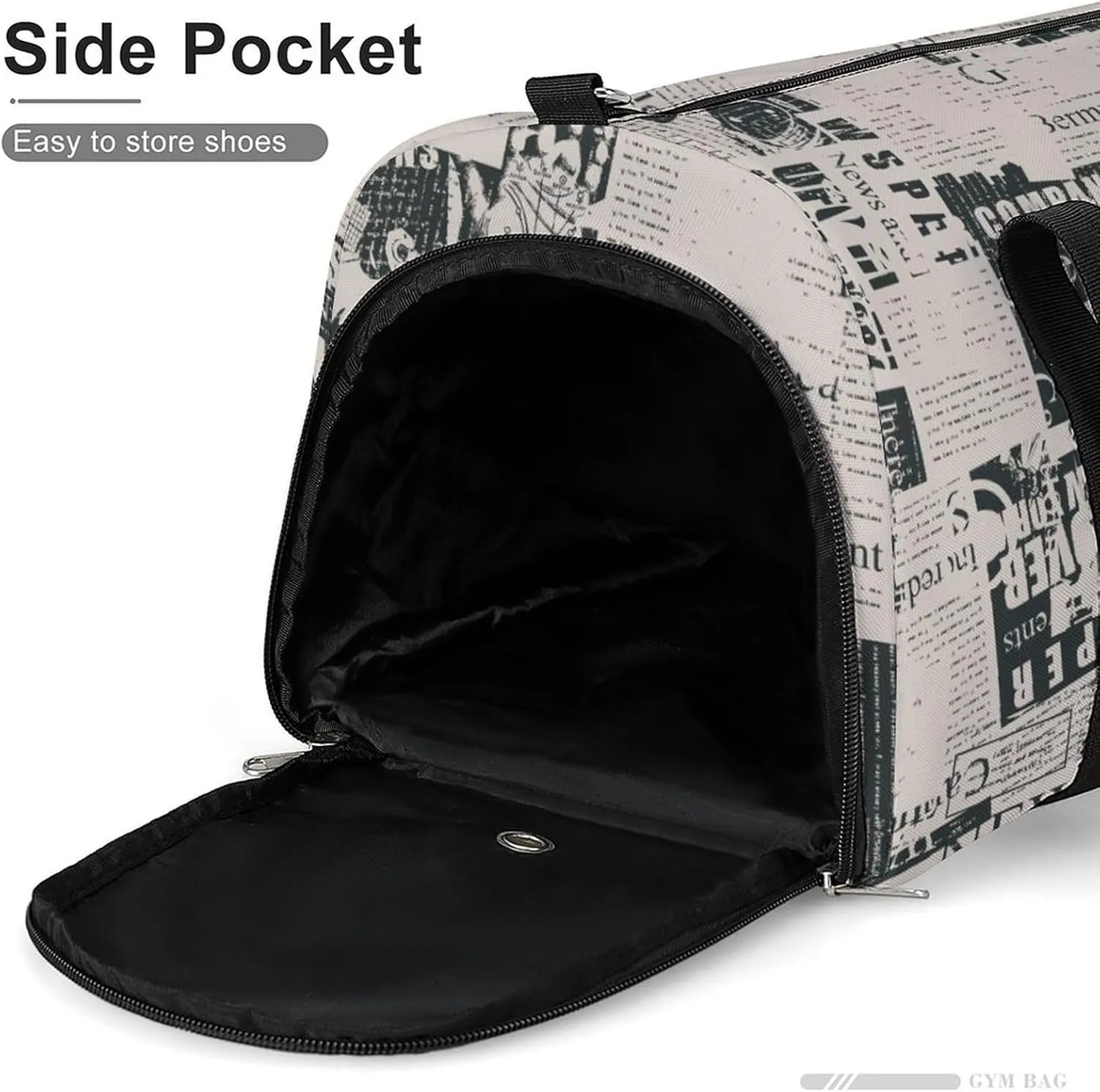 Gym Duffel Bag with Shoe Compartment Wet Pocket, Newspaper Pattern Travel Bag for Men Women