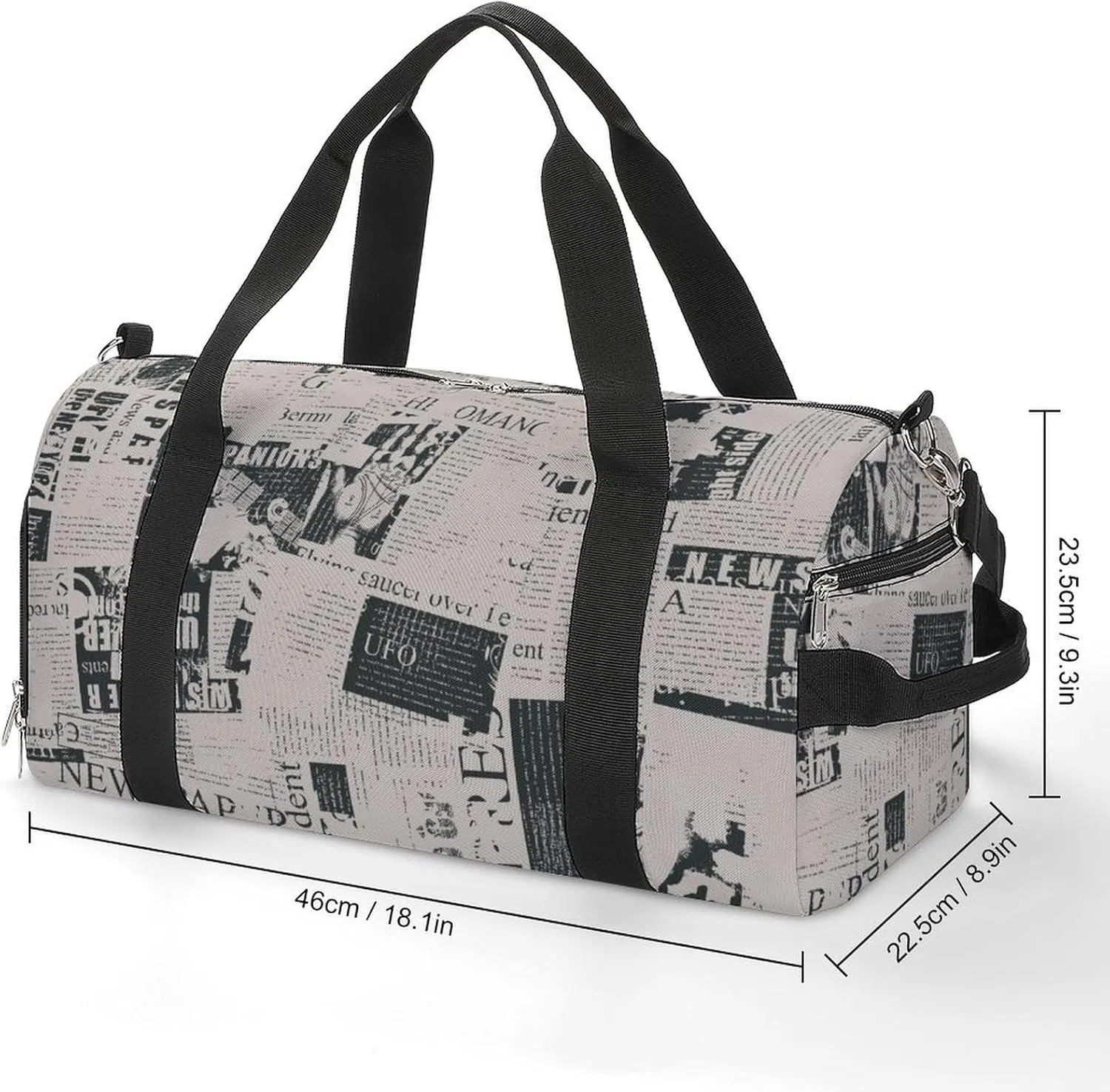 Gym Duffel Bag with Shoe Compartment Wet Pocket, Newspaper Pattern Travel Bag for Men Women