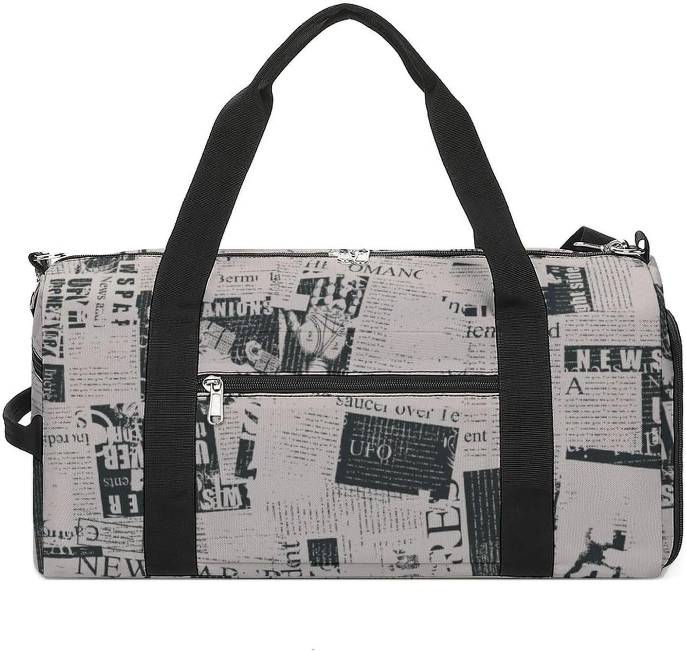 Gym Duffel Bag with Shoe Compartment Wet Pocket, Newspaper Pattern Travel Bag for Men Women