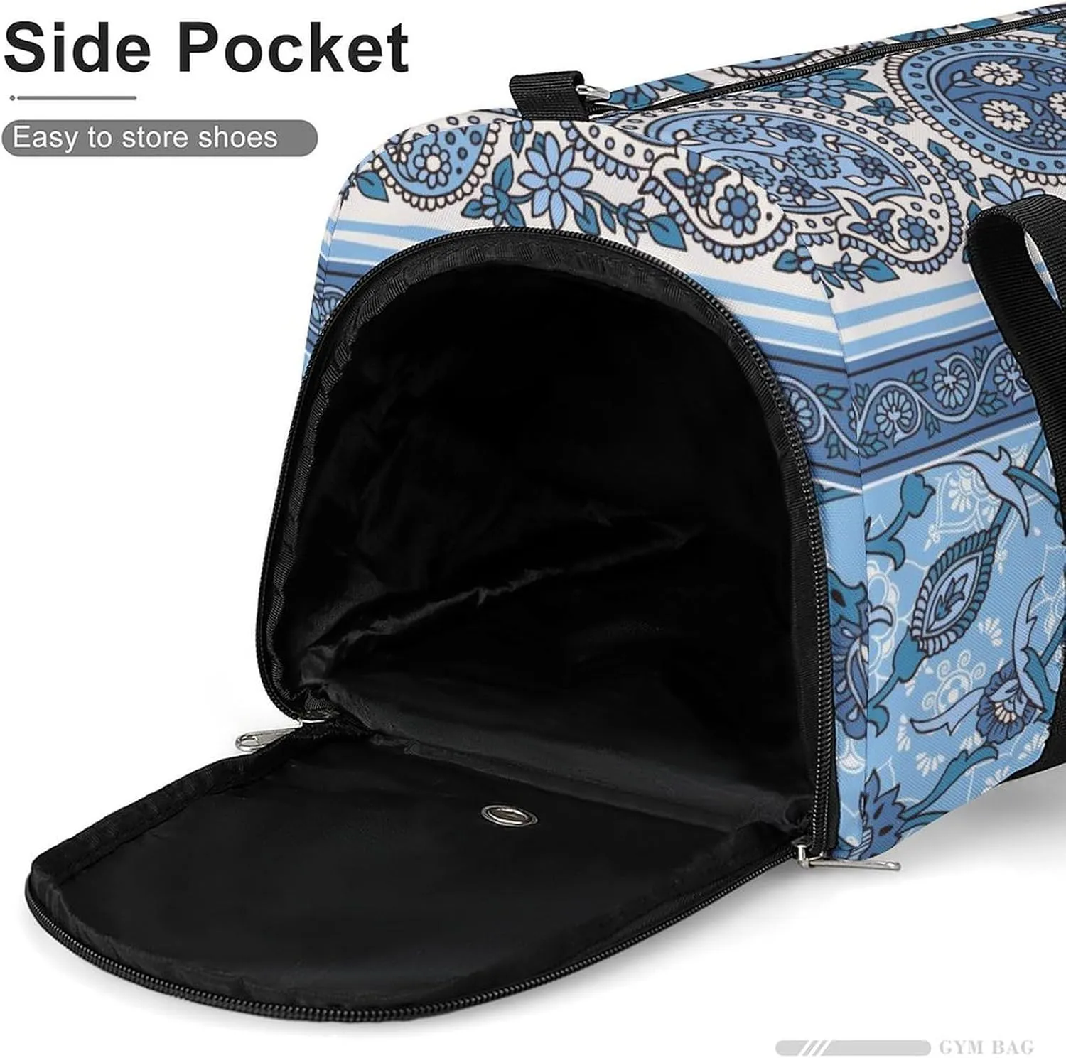 Gym Duffel Bag with Shoe Compartment Wet Pocket, Paisley Ethnic Stripe Travel Bag for Men Women