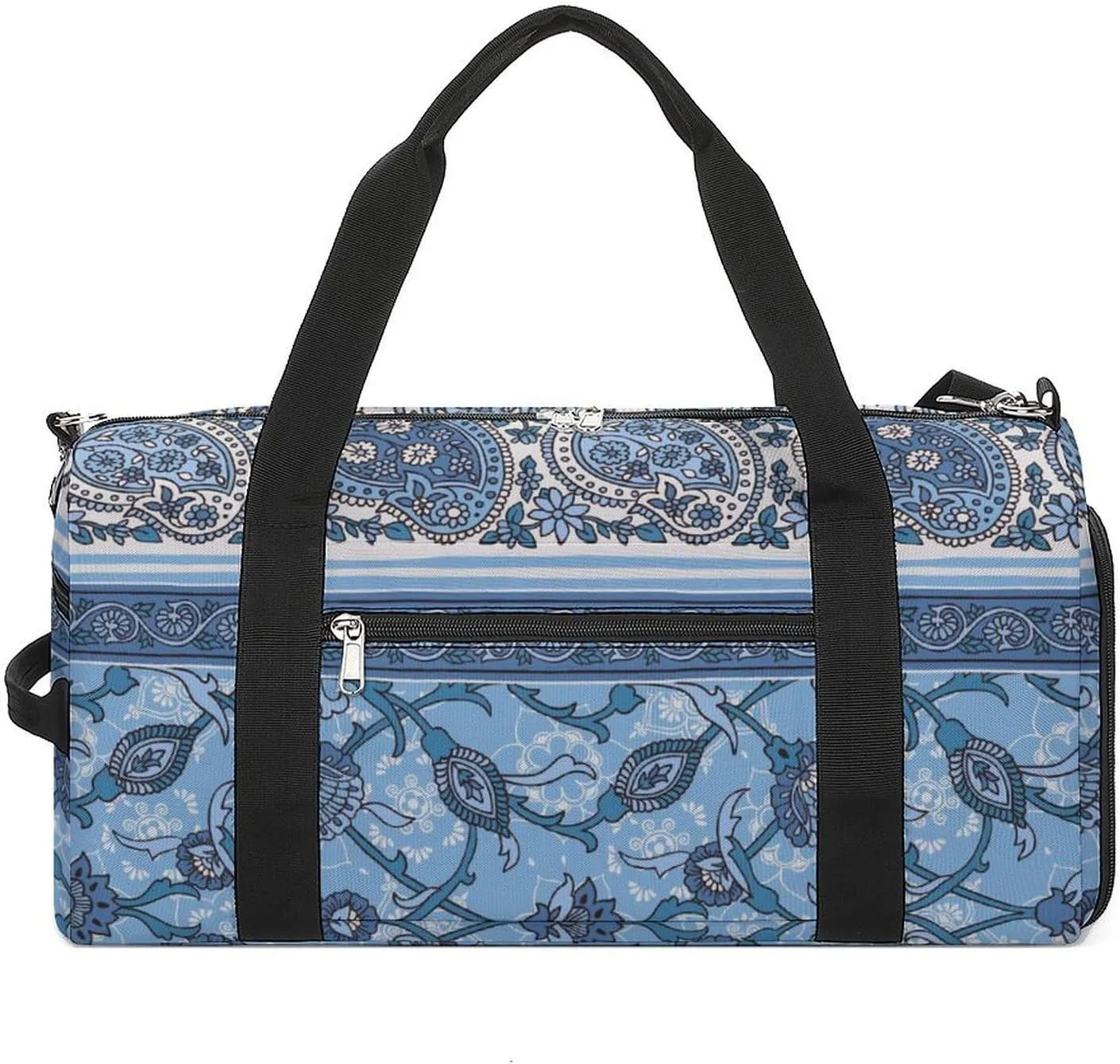 Gym Duffel Bag with Shoe Compartment Wet Pocket, Paisley Ethnic Stripe Travel Bag for Men Women
