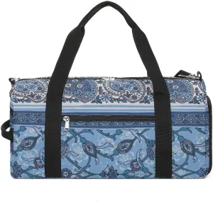 Gym Duffel Bag with Shoe Compartment Wet Pocket, Paisley Ethnic Stripe Travel Bag for Men Women