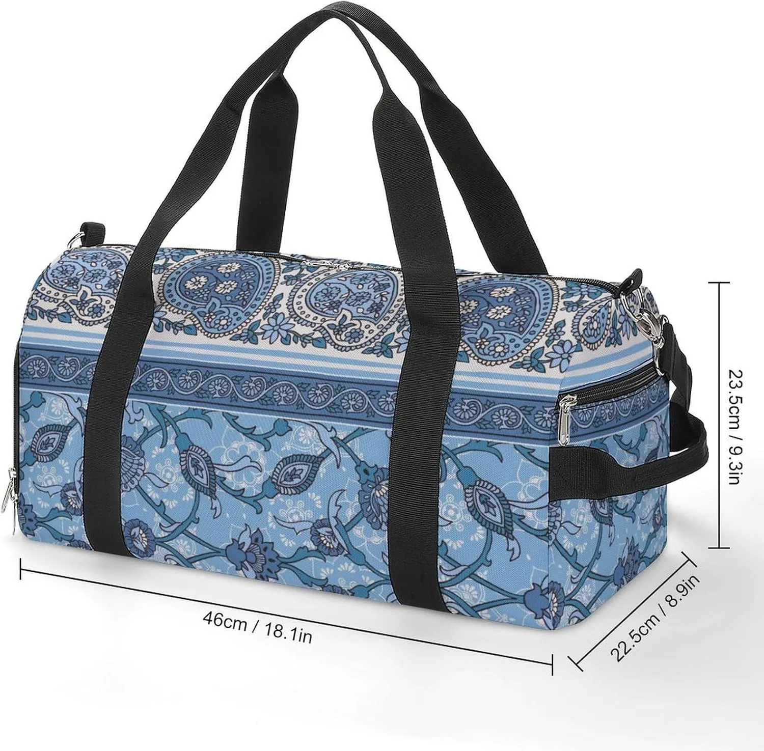 Gym Duffel Bag with Shoe Compartment Wet Pocket, Paisley Ethnic Stripe Travel Bag for Men Women