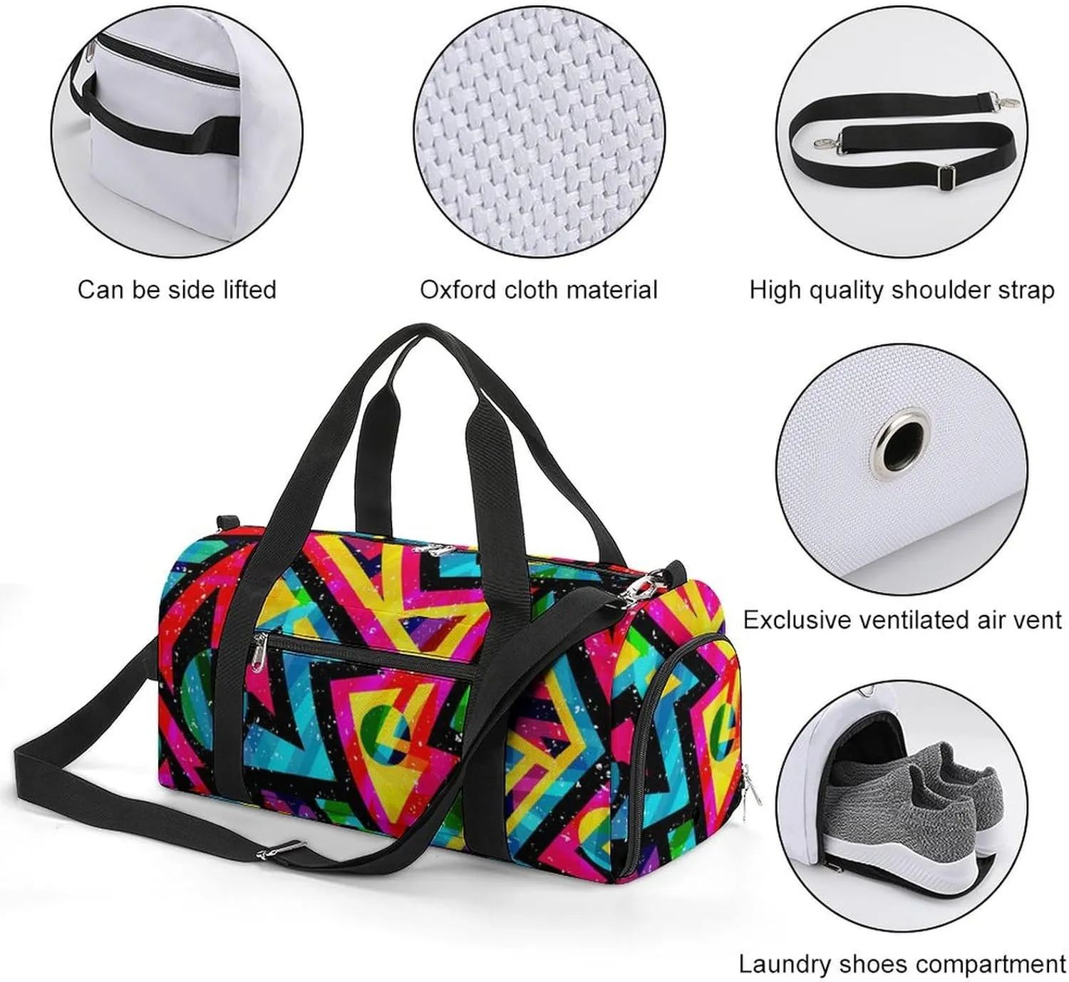 Gym Duffel Bag with Shoe Compartment Wet Pocket, Psychedelic Maze Pattern Travel Bag for Men Women