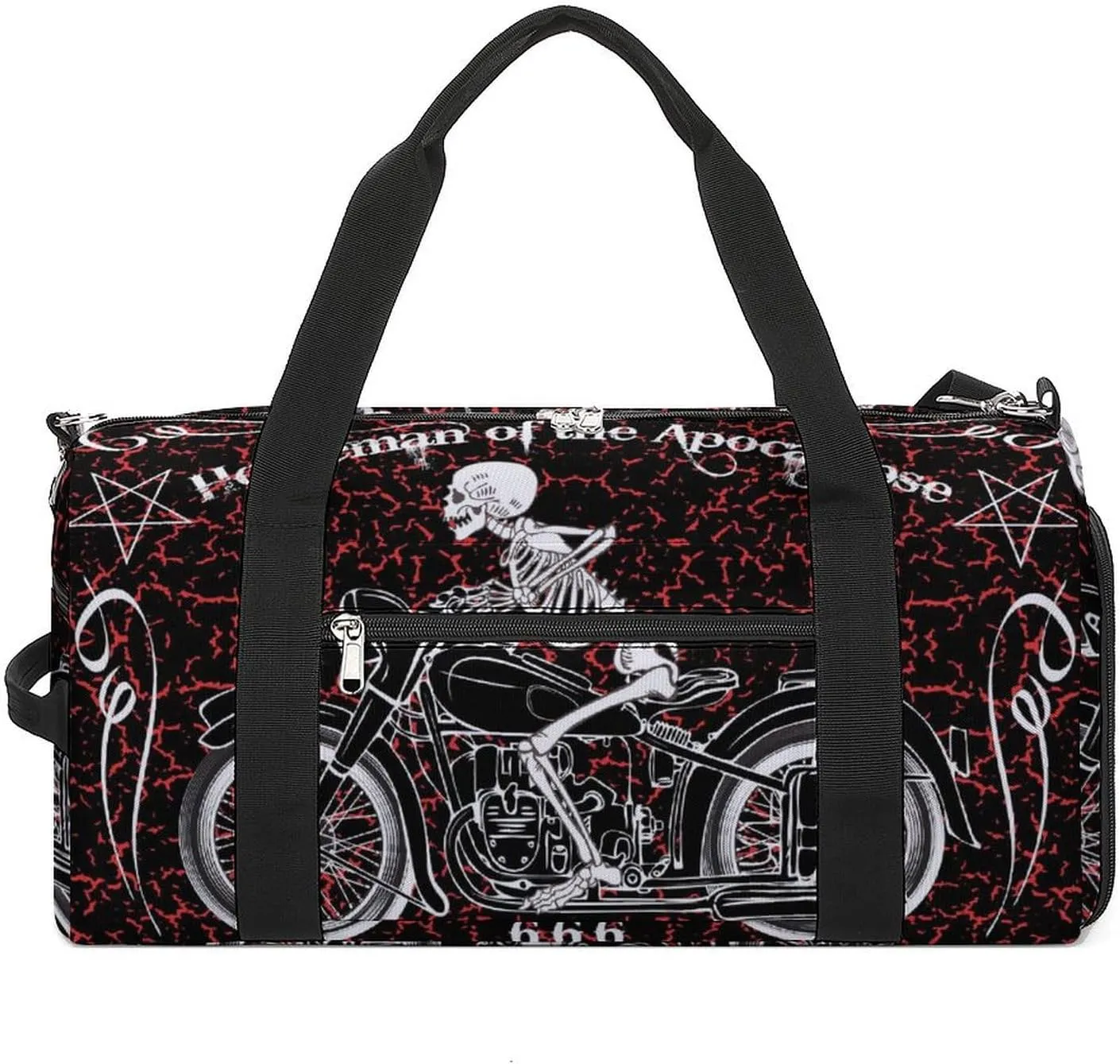 Gym Duffel Bag with Shoe Compartment Wet Pocket, Skeleton Racing Motorcycle Travel Bag for Men Women