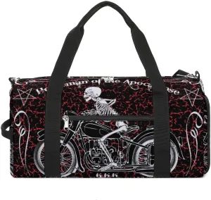 Gym Duffel Bag with Shoe Compartment Wet Pocket, Skeleton Racing Motorcycle Travel Bag for Men Women