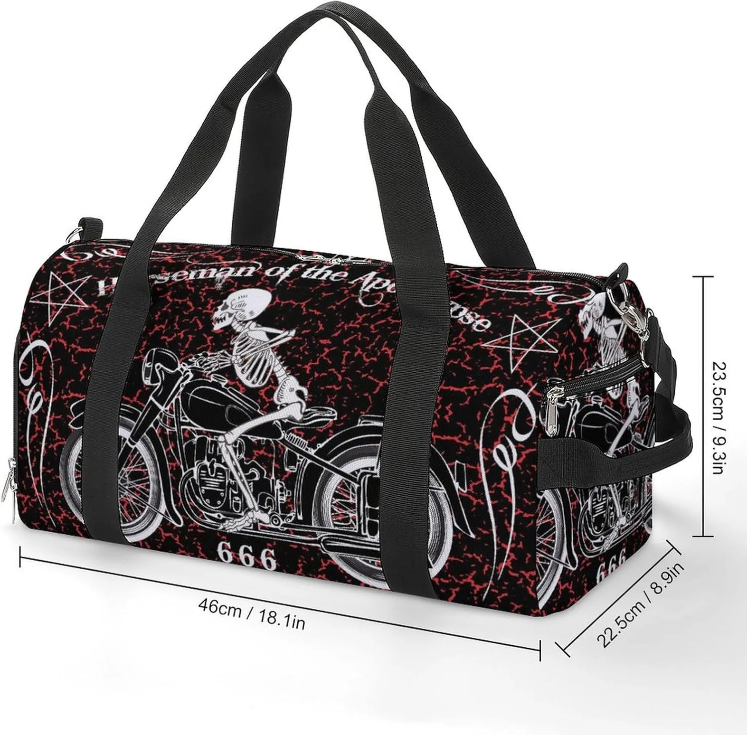 Gym Duffel Bag with Shoe Compartment Wet Pocket, Skeleton Racing Motorcycle Travel Bag for Men Women
