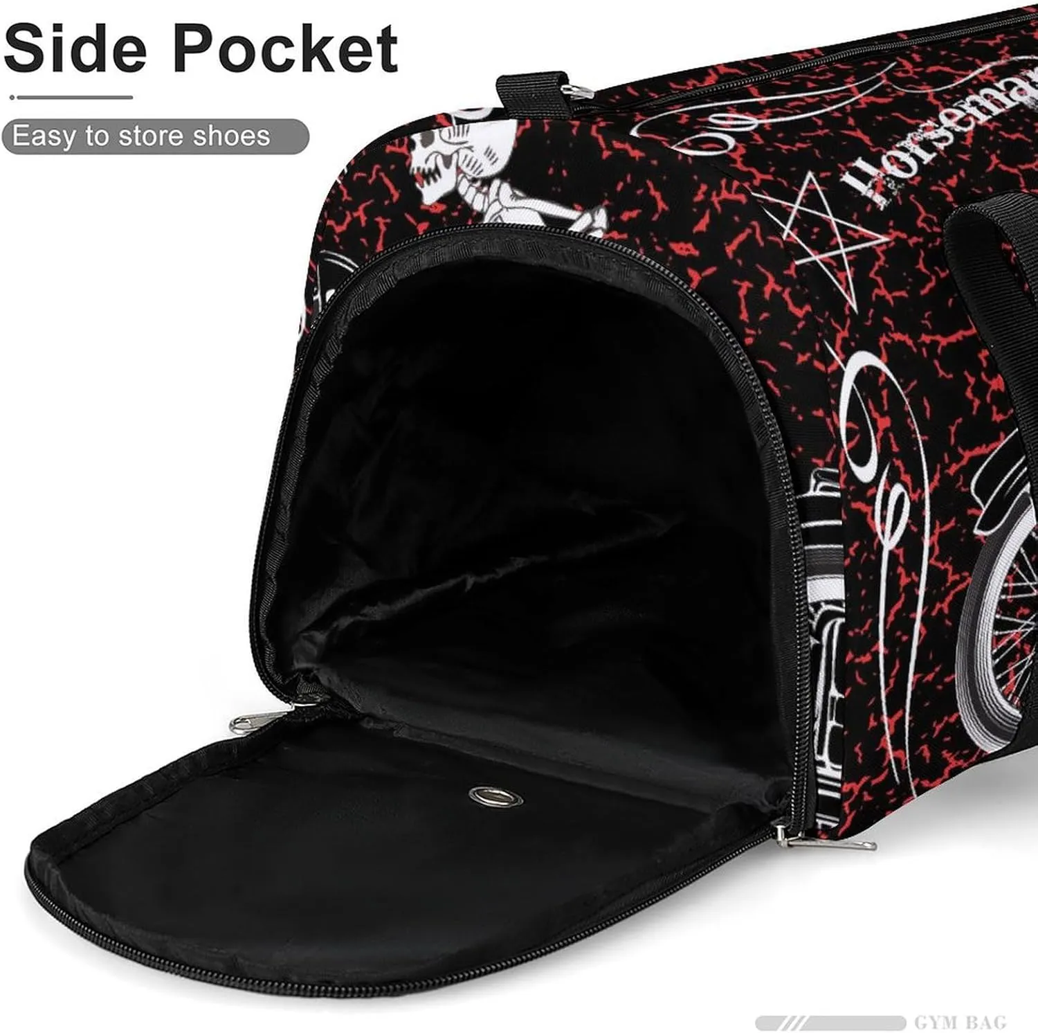 Gym Duffel Bag with Shoe Compartment Wet Pocket, Skeleton Racing Motorcycle Travel Bag for Men Women