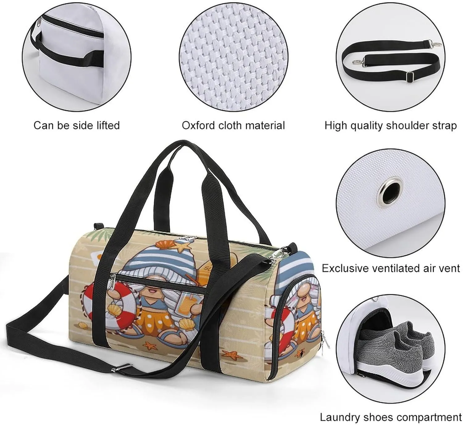 Gym Duffel Bag with Shoe Compartment Wet Pocket, Summer Cute Gnome Travel Bag for Men Women