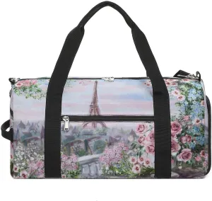Gym Duffel Bag with Shoe Compartment Wet Pocket, Summer in Paris Travel Bag for Men Women