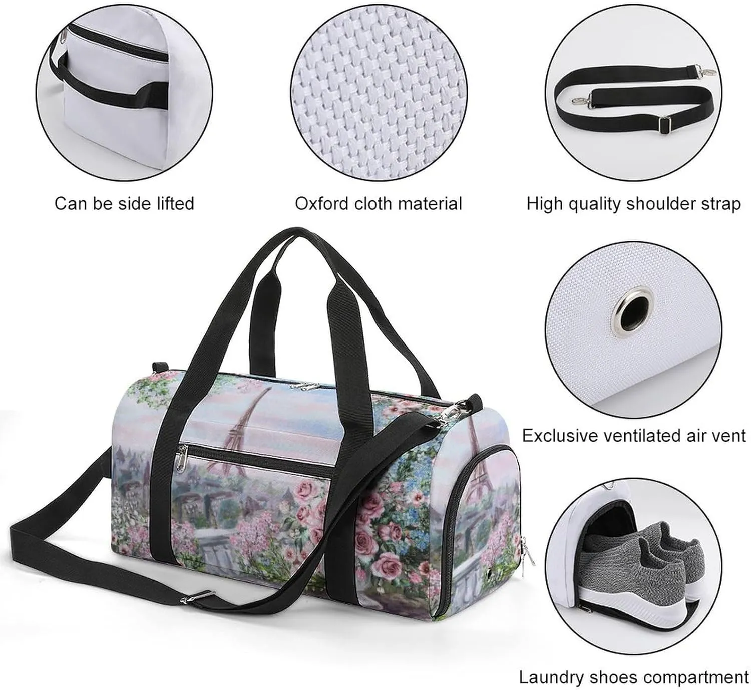 Gym Duffel Bag with Shoe Compartment Wet Pocket, Summer in Paris Travel Bag for Men Women