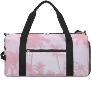 Gym Duffel Bag with Shoe Compartment Wet Pocket, Tropical-Palms-Pink Travel Bag for Men Women