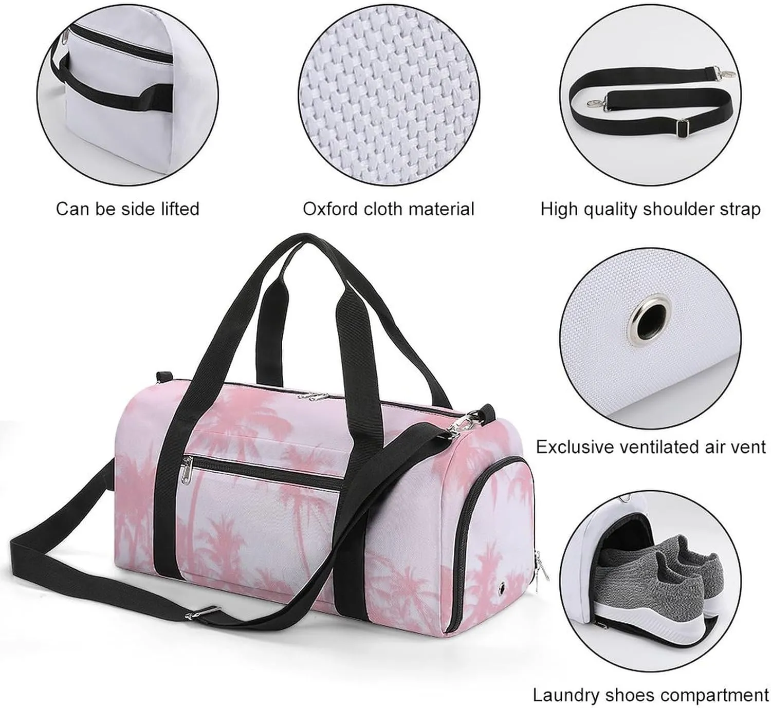 Gym Duffel Bag with Shoe Compartment Wet Pocket, Tropical-Palms-Pink Travel Bag for Men Women