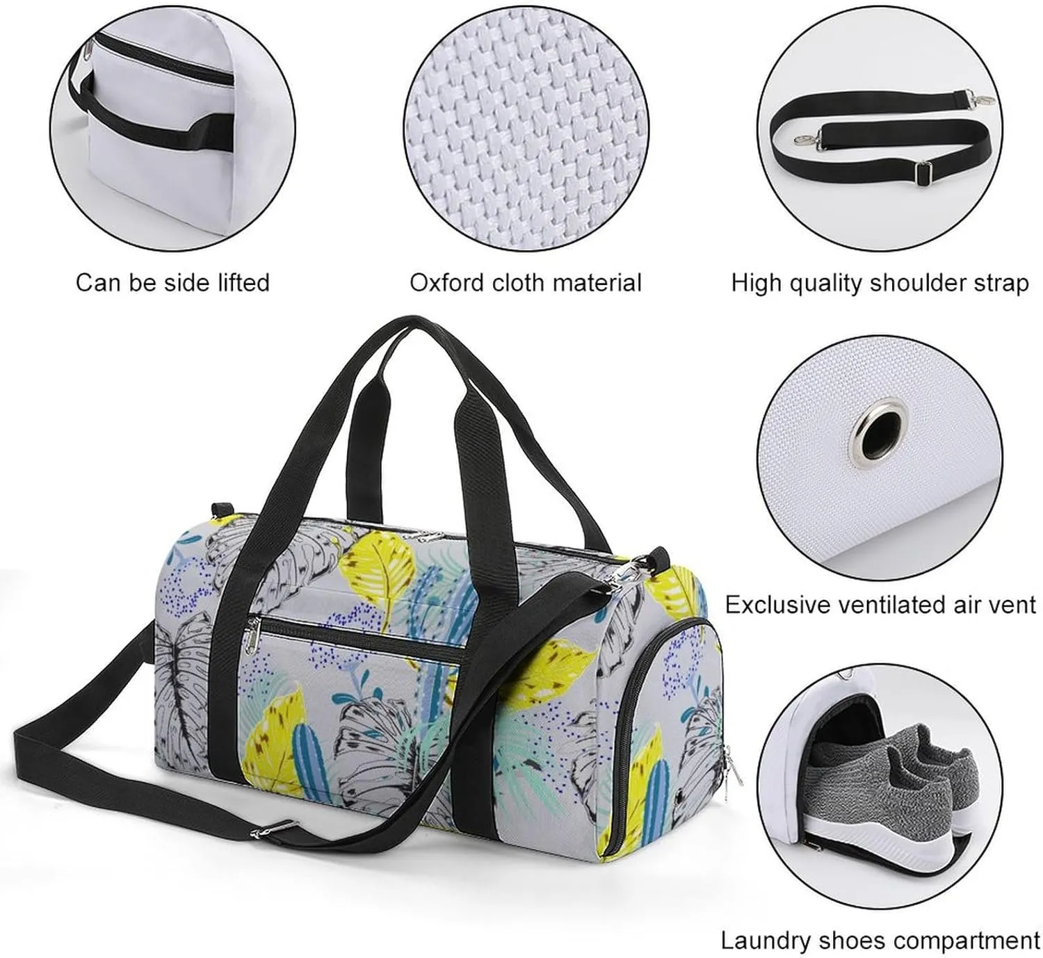 Gym Duffel Bag with Shoe Compartment Wet Pocket, Tropical Pattern Travel Bag for Men Women, style-2