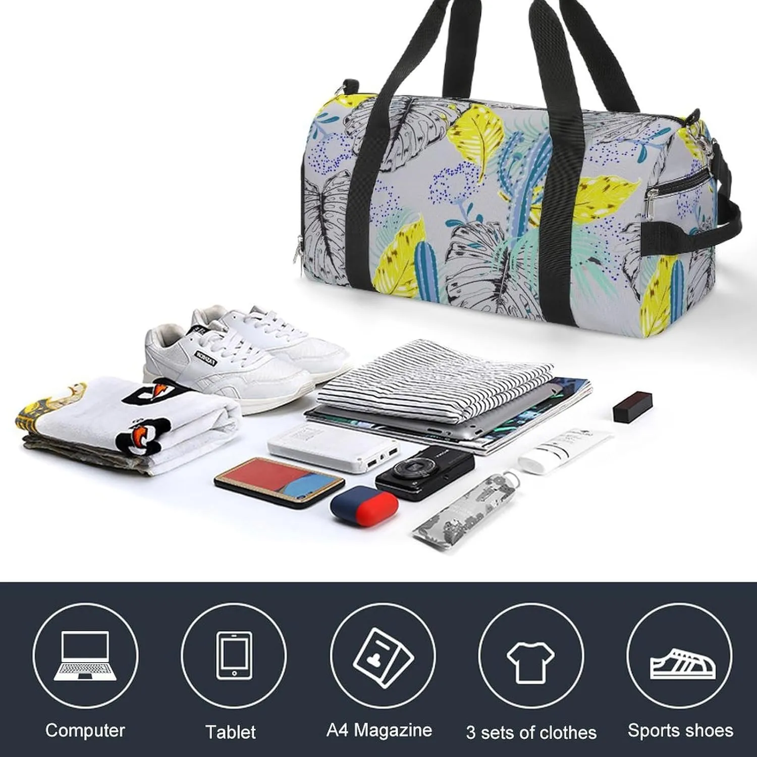 Gym Duffel Bag with Shoe Compartment Wet Pocket, Tropical Pattern Travel Bag for Men Women, style-2