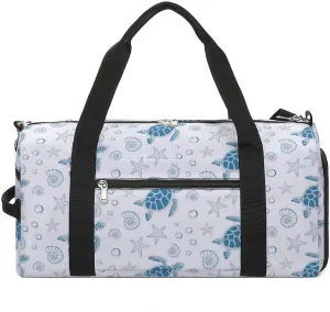 Gym Duffel Bag with Shoe Compartment Wet Pocket, Turtle, Sea Stars And Shells Travel Bag for Men Women