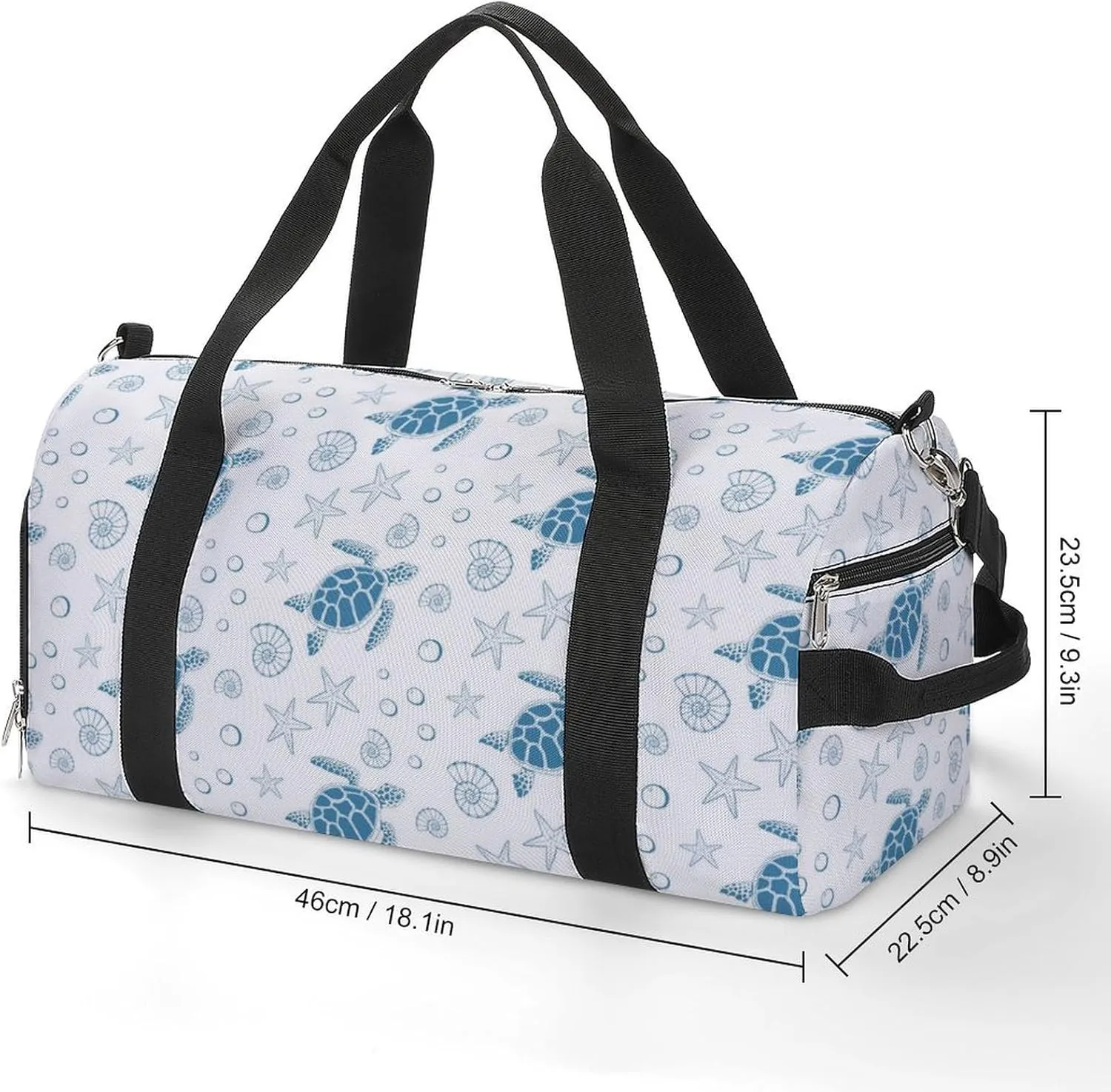Gym Duffel Bag with Shoe Compartment Wet Pocket, Turtle, Sea Stars And Shells Travel Bag for Men Women