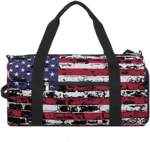 Gym Duffel Bag with Shoe Compartment Wet Pocket, Usa Flag Grunge Travel Bag for Men Women