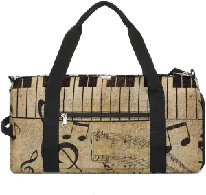 Gym Duffel Bag with Shoe Compartment Wet Pocket, Vintage Music Pattern Travel Bag for Men Women