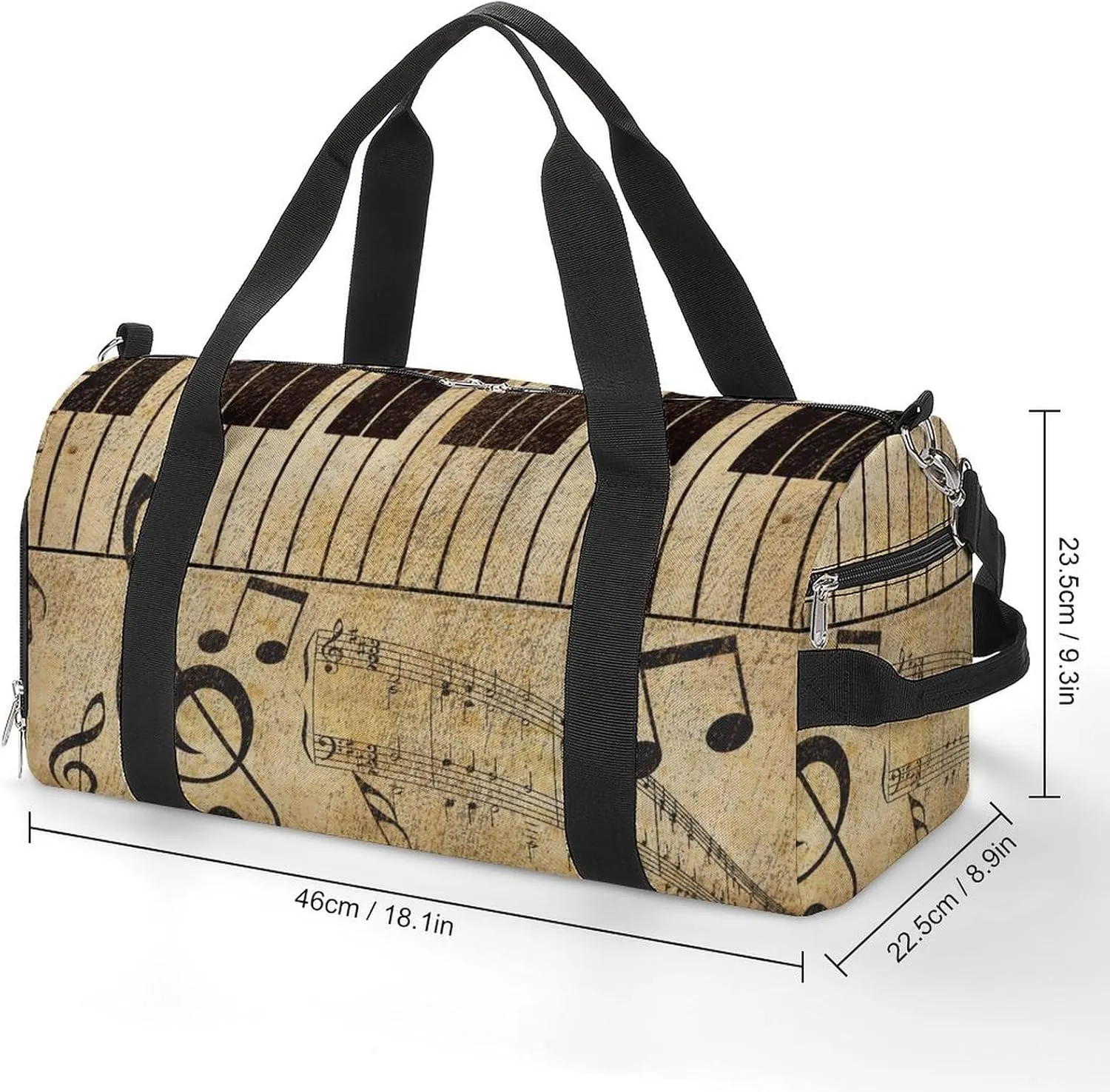 Gym Duffel Bag with Shoe Compartment Wet Pocket, Vintage Music Pattern Travel Bag for Men Women