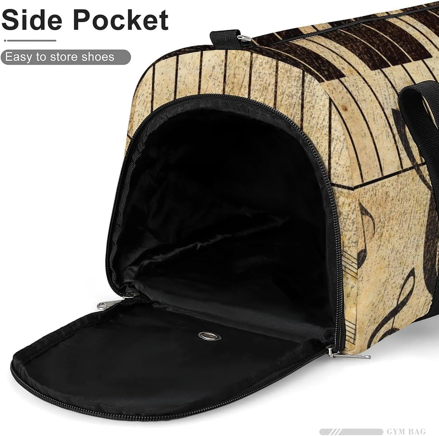 Gym Duffel Bag with Shoe Compartment Wet Pocket, Vintage Music Pattern Travel Bag for Men Women