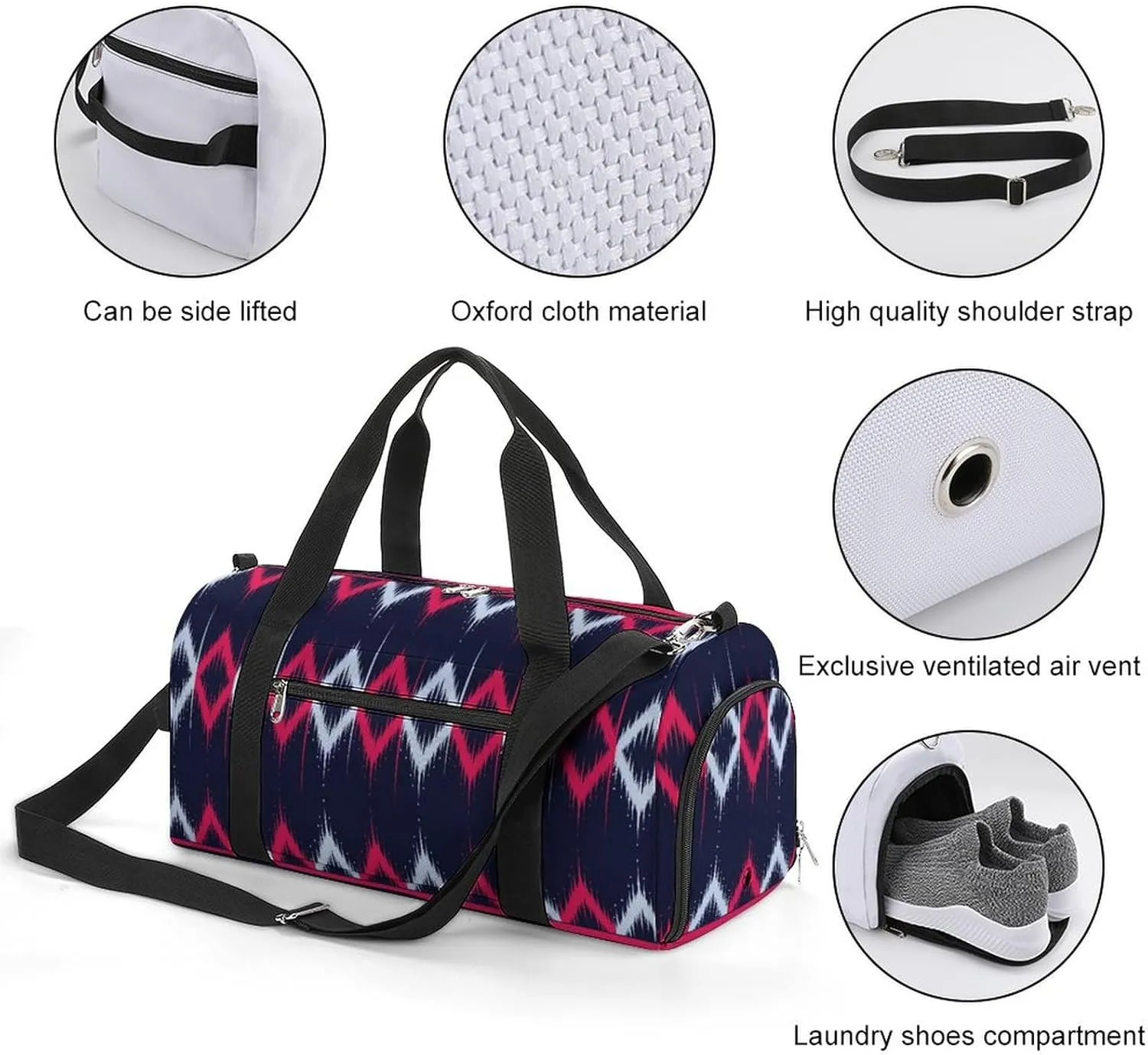 Gym Duffel Bag with Shoe Compartment Wet Pocket, White Red Blue Colors Travel Bag for Men Women, style-3