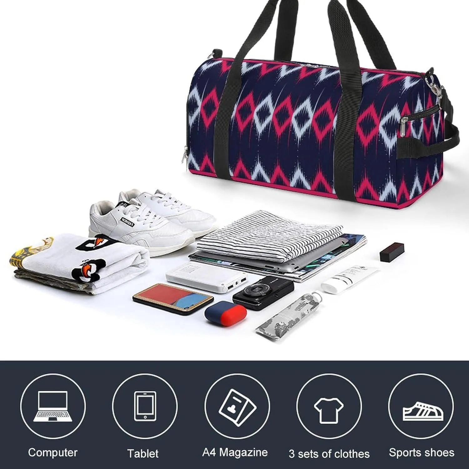 Gym Duffel Bag with Shoe Compartment Wet Pocket, White Red Blue Colors Travel Bag for Men Women, style-3