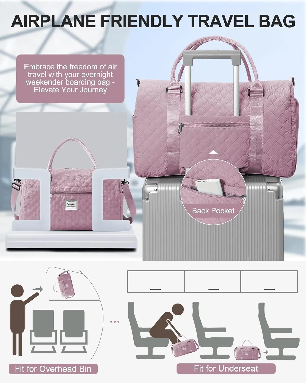 Gym Duffle Bag for Women with Shoe Compartment Waterproof Travel Tote Bags Personal Item Carry On Weekender Overnight Bags with Toiletry Bag Swimming Yoga Bags Hospital Holdalls Purple