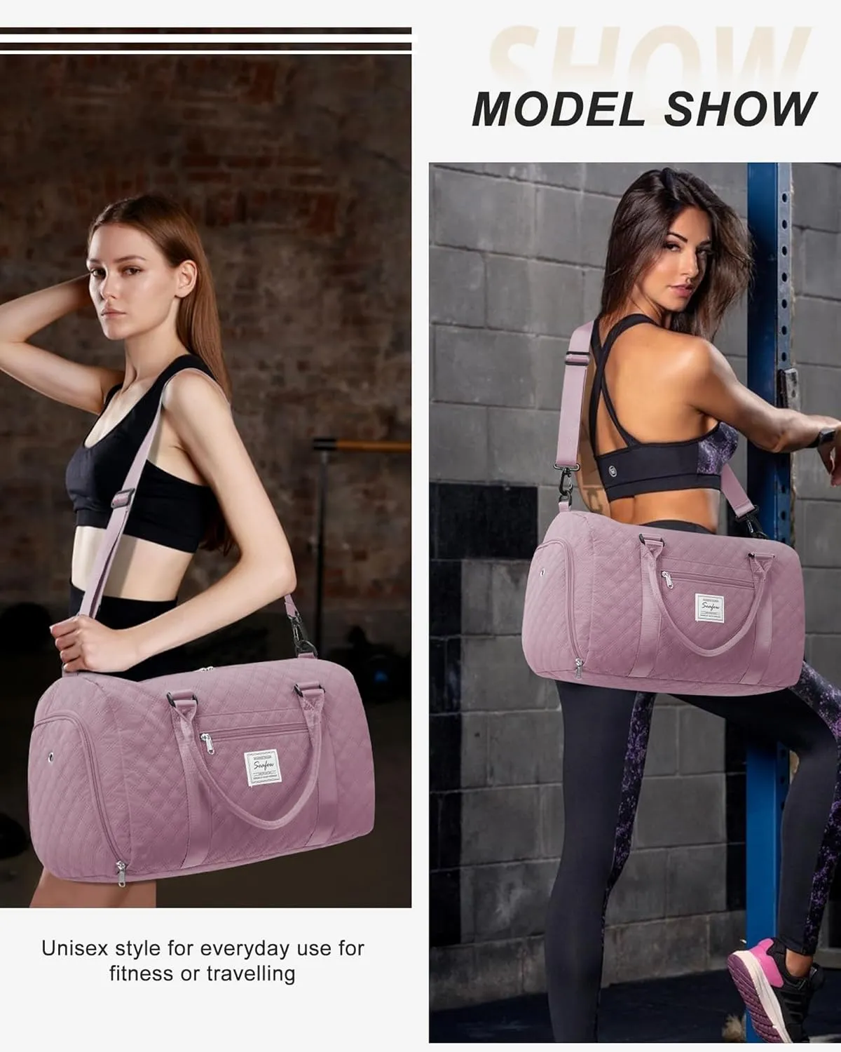Gym Duffle Bag for Women with Shoe Compartment Waterproof Travel Tote Bags Personal Item Carry On Weekender Overnight Bags with Toiletry Bag Swimming Yoga Bags Hospital Holdalls Purple