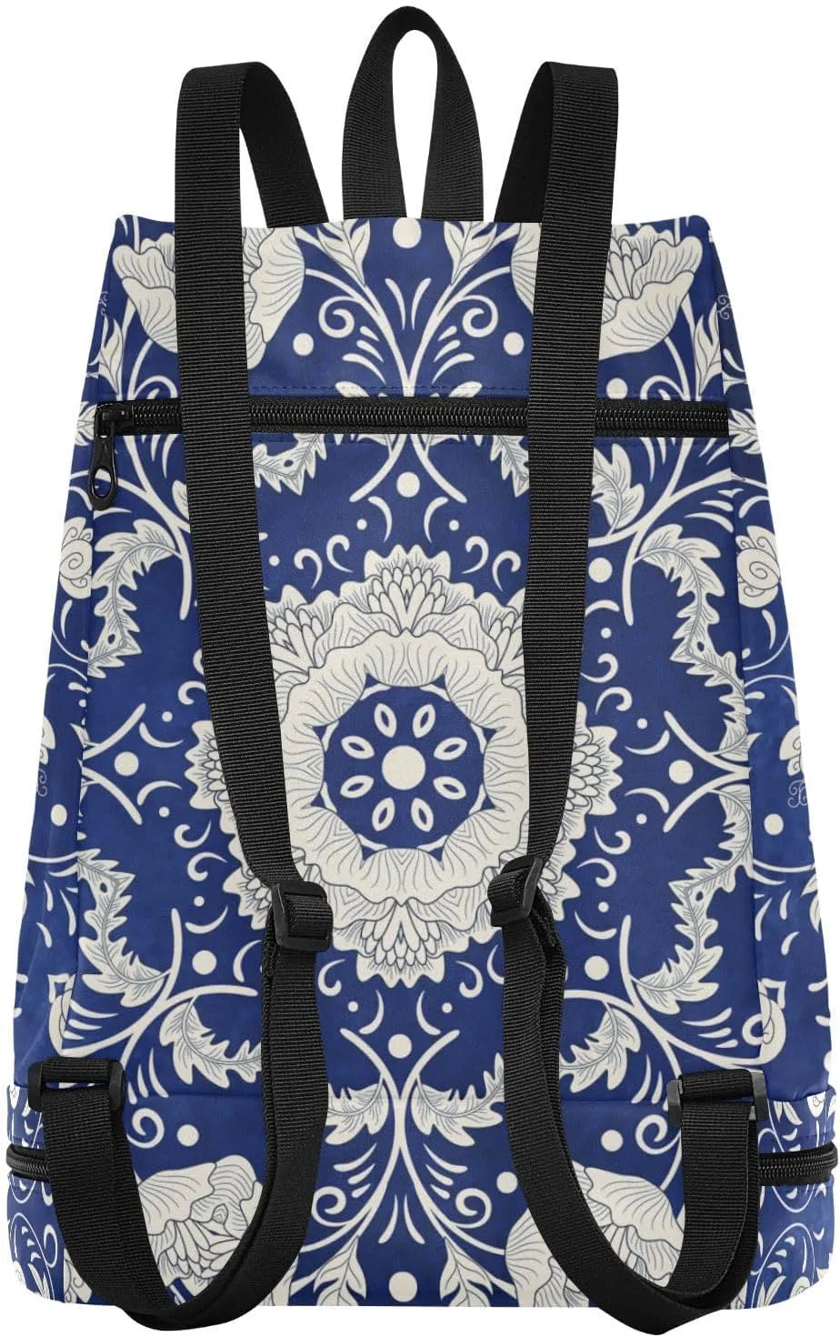Gym Swimming Drawstring Bags Daypacks Backpack Purse Casual Knapsack Shoulder Bag Sitting Rucksack Imitating Chinese Porcelain Paint Floral Flowers on Blue