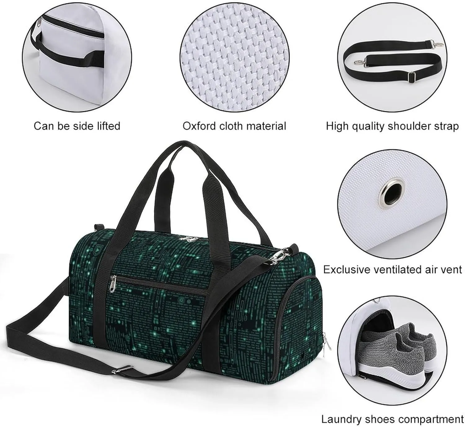 Hacker Sports Gym Bag Carry on Holdalls for Men Small Duffel Bags for Women with Shoe Compartment