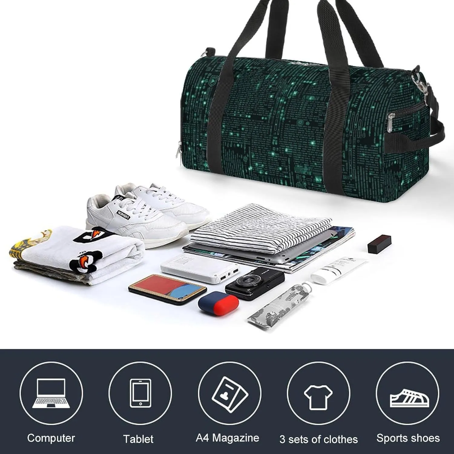Hacker Sports Gym Bag Carry on Holdalls for Men Small Duffel Bags for Women with Shoe Compartment
