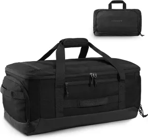 Haimont 60L Foldable Duffle Bag Backpack with Shoe Compartment, Large Travel Duffel for Gym, Sports, Luggage, Camping, Men & Women, Black