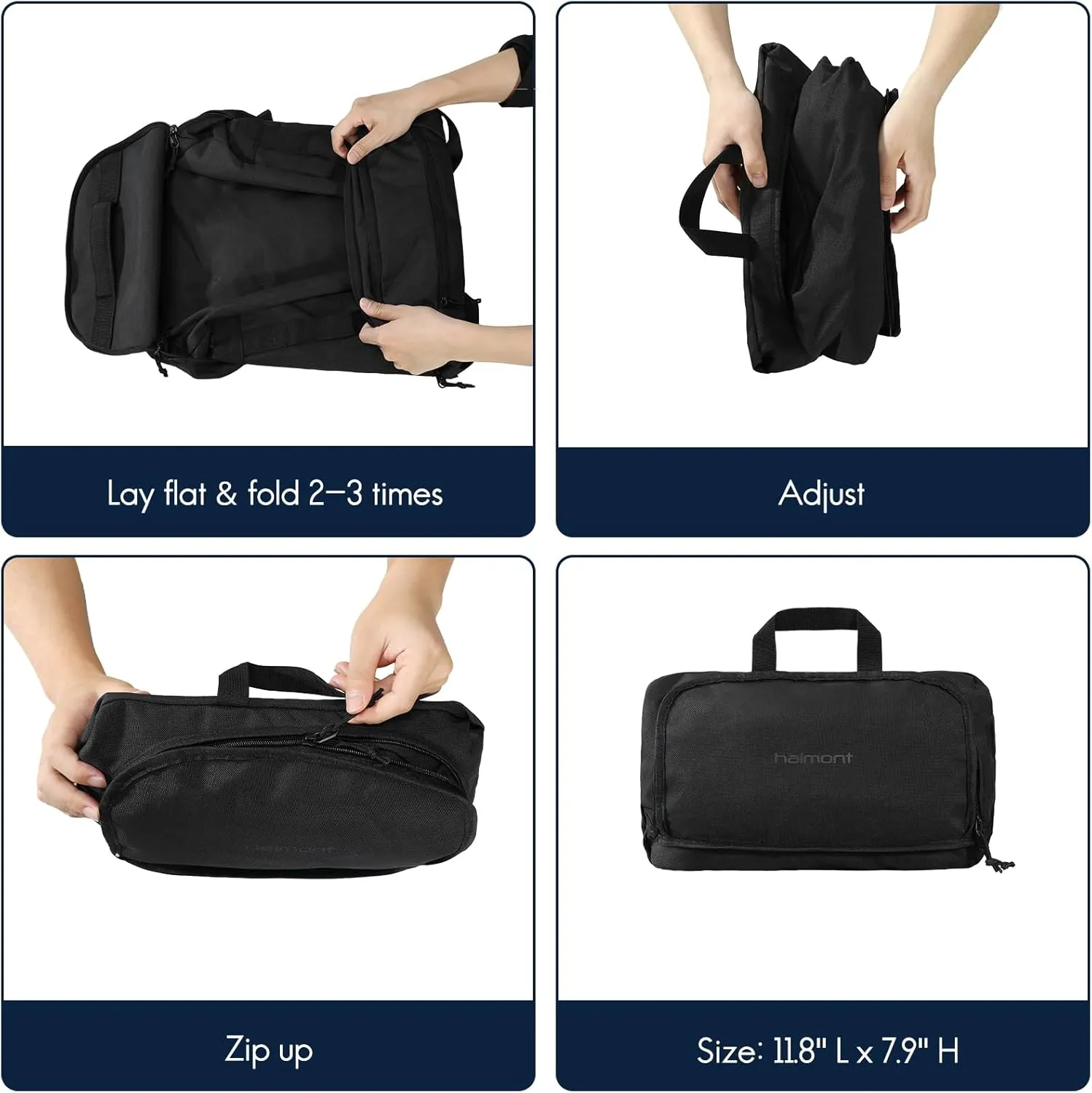 Haimont 60L Foldable Duffle Bag Backpack with Shoe Compartment, Large Travel Duffel for Gym, Sports, Luggage, Camping, Men & Women, Black