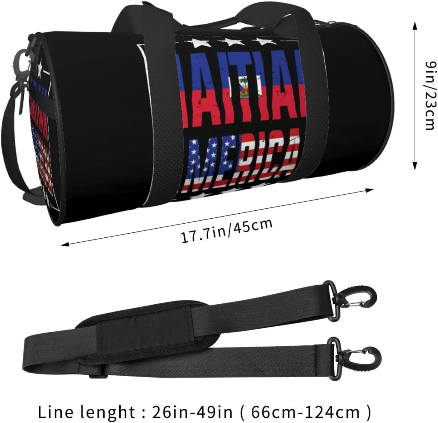 Half American Haitian Flag Round Travel Duffel Bag Large Capacity Gym Sports Bags for Hiking Vacation Trips
