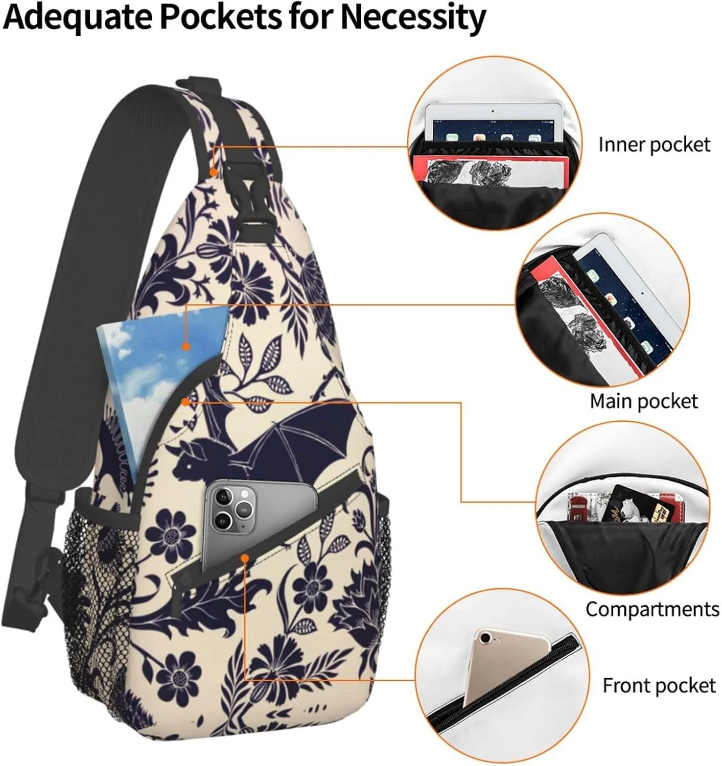 Halloween Bat Sling Bag For Men Women Shoulder Backpack Chest Bags Crossbody Daypack For Hiking Camping Outdoor Trip