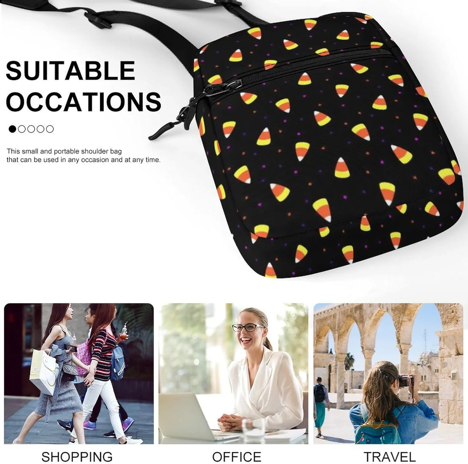 Halloween Candy Corn Crossbody Bag Small Shoulder Bag Waterproof, Lightweight And Convenient