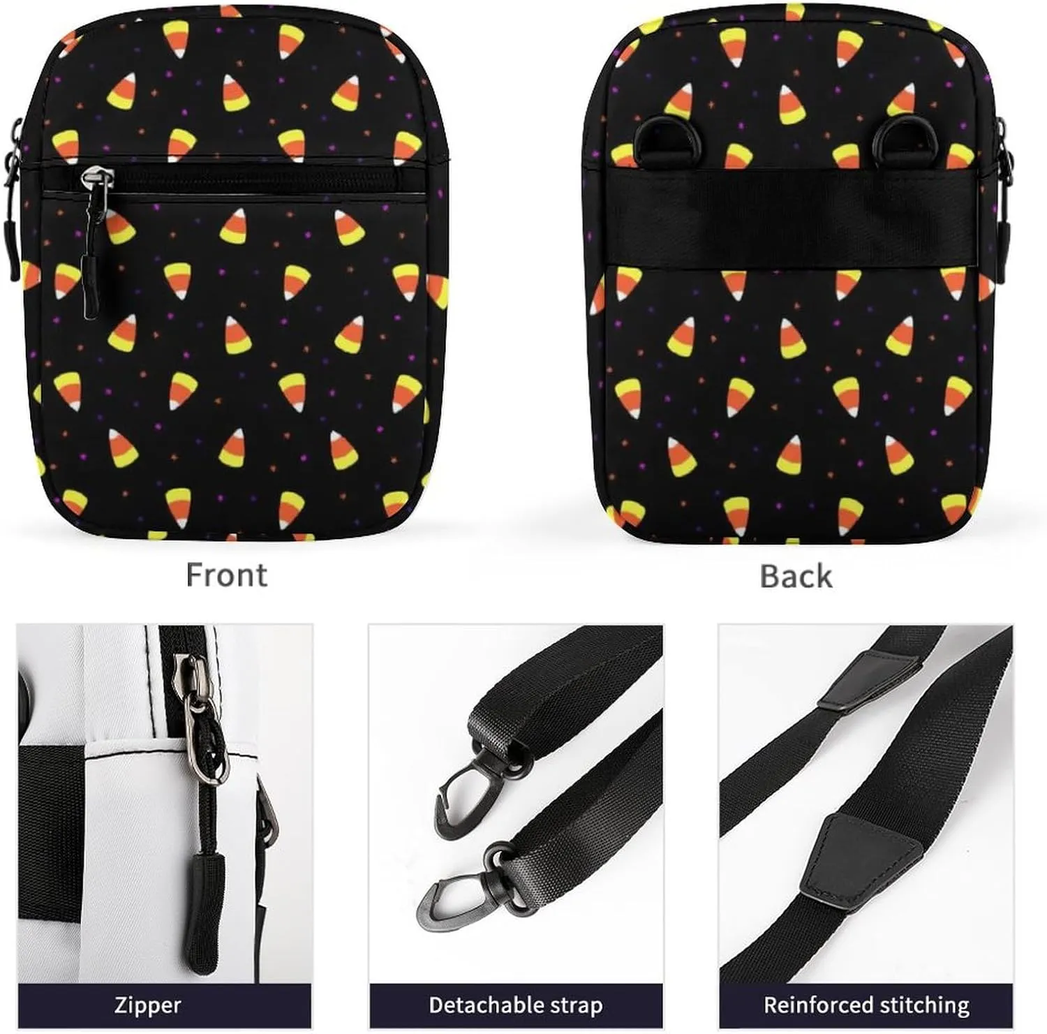 Halloween Candy Corn Crossbody Bag Small Shoulder Bag Waterproof, Lightweight And Convenient