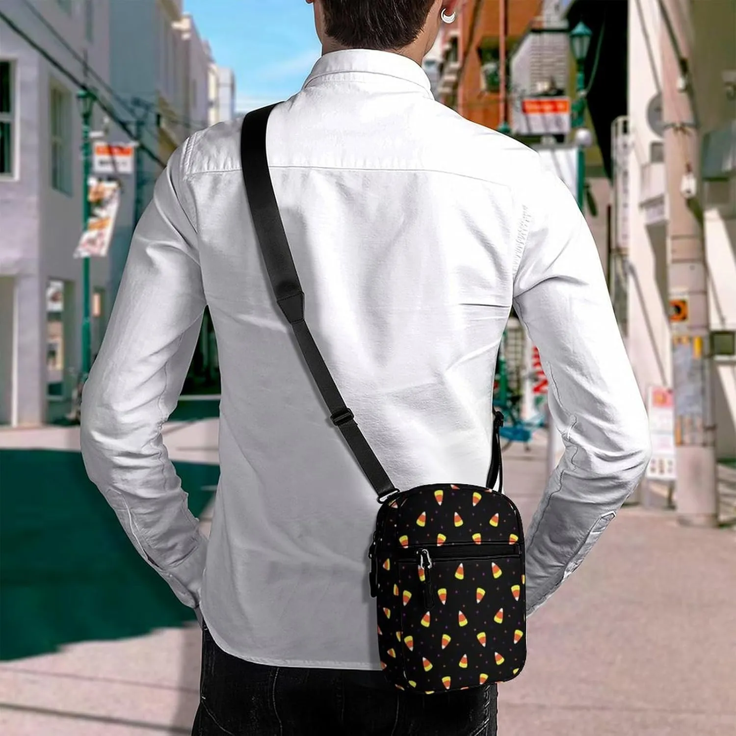 Halloween Candy Corn Crossbody Bag Small Shoulder Bag Waterproof, Lightweight And Convenient