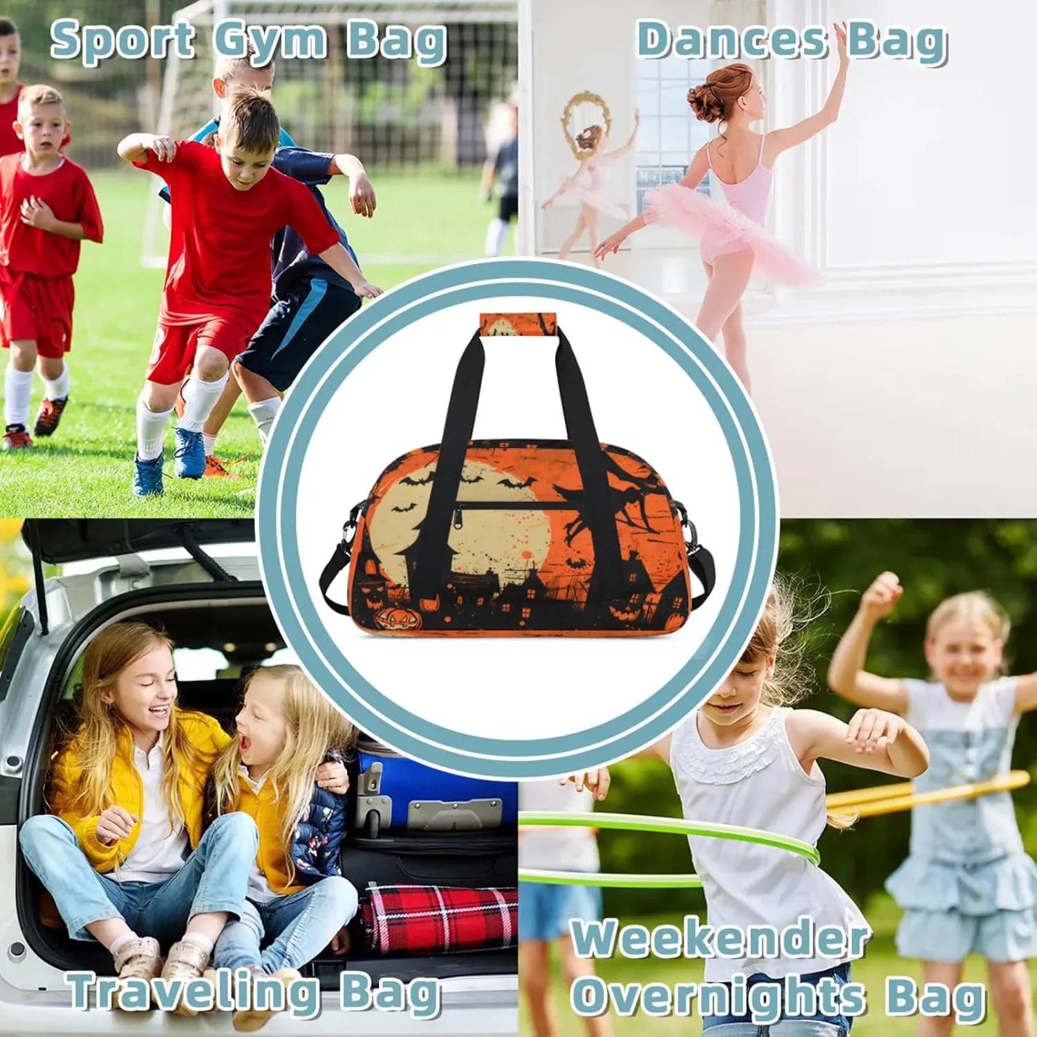 Halloween Themed Small Gym Bag 18 inch Carry On Duffel Bag for Weekender Travel Sports Workout Yoga Gymnastics Dance Ballet