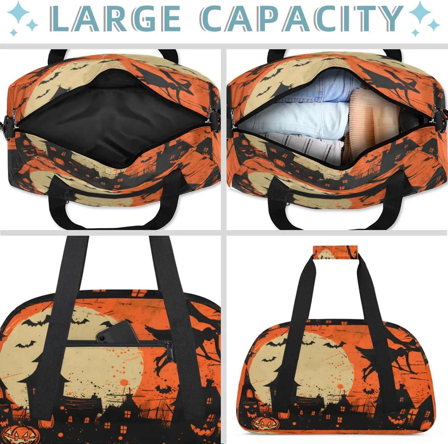 Halloween Themed Small Gym Bag 18 inch Carry On Duffel Bag for Weekender Travel Sports Workout Yoga Gymnastics Dance Ballet
