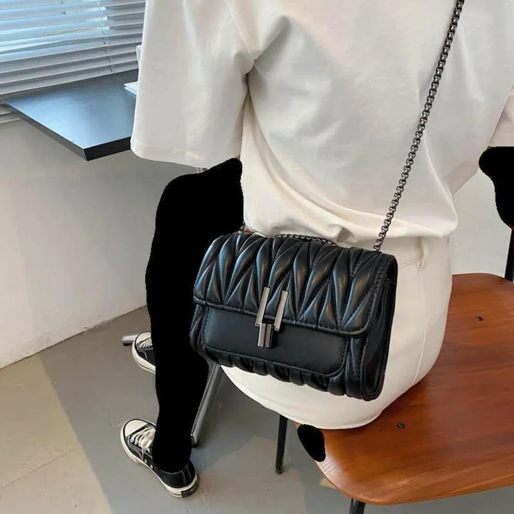 Hanbella Crossbody Purse for Women - Cute Quilted Leather Shoulder Bag with Gold Chain Strap for Teen Girls - Womens Clutch