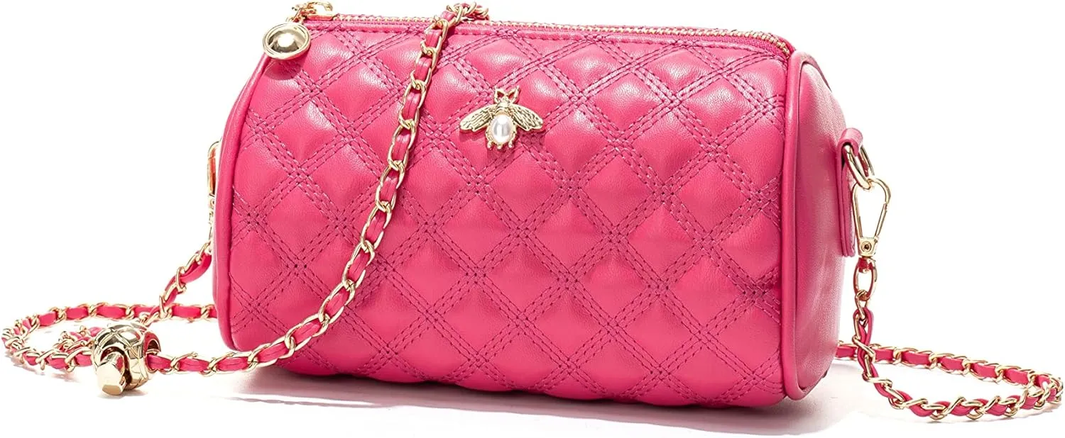 Hanbella Crossbody Purse for Women - Cute Quilted Leather Shoulder Bag with Gold Chain Strap for Teen Girls - Womens Clutch