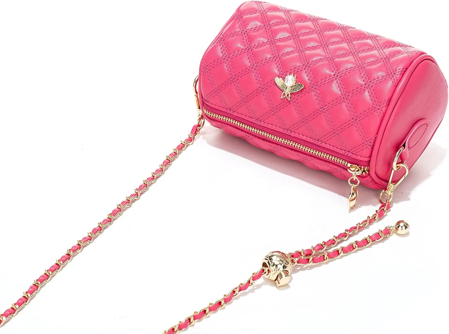 Hanbella Crossbody Purse for Women - Cute Quilted Leather Shoulder Bag with Gold Chain Strap for Teen Girls - Womens Clutch