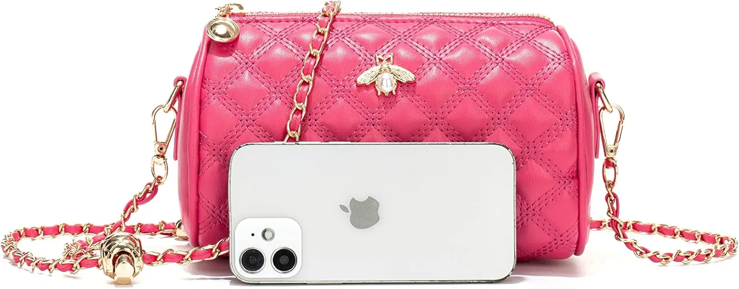 Hanbella Crossbody Purse for Women - Cute Quilted Leather Shoulder Bag with Gold Chain Strap for Teen Girls - Womens Clutch