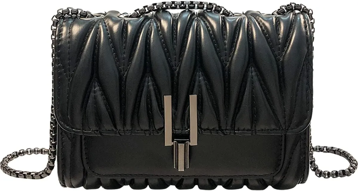 Hanbella Crossbody Purse for Women - Cute Quilted Leather Shoulder Bag with Gold Chain Strap for Teen Girls - Womens Clutch