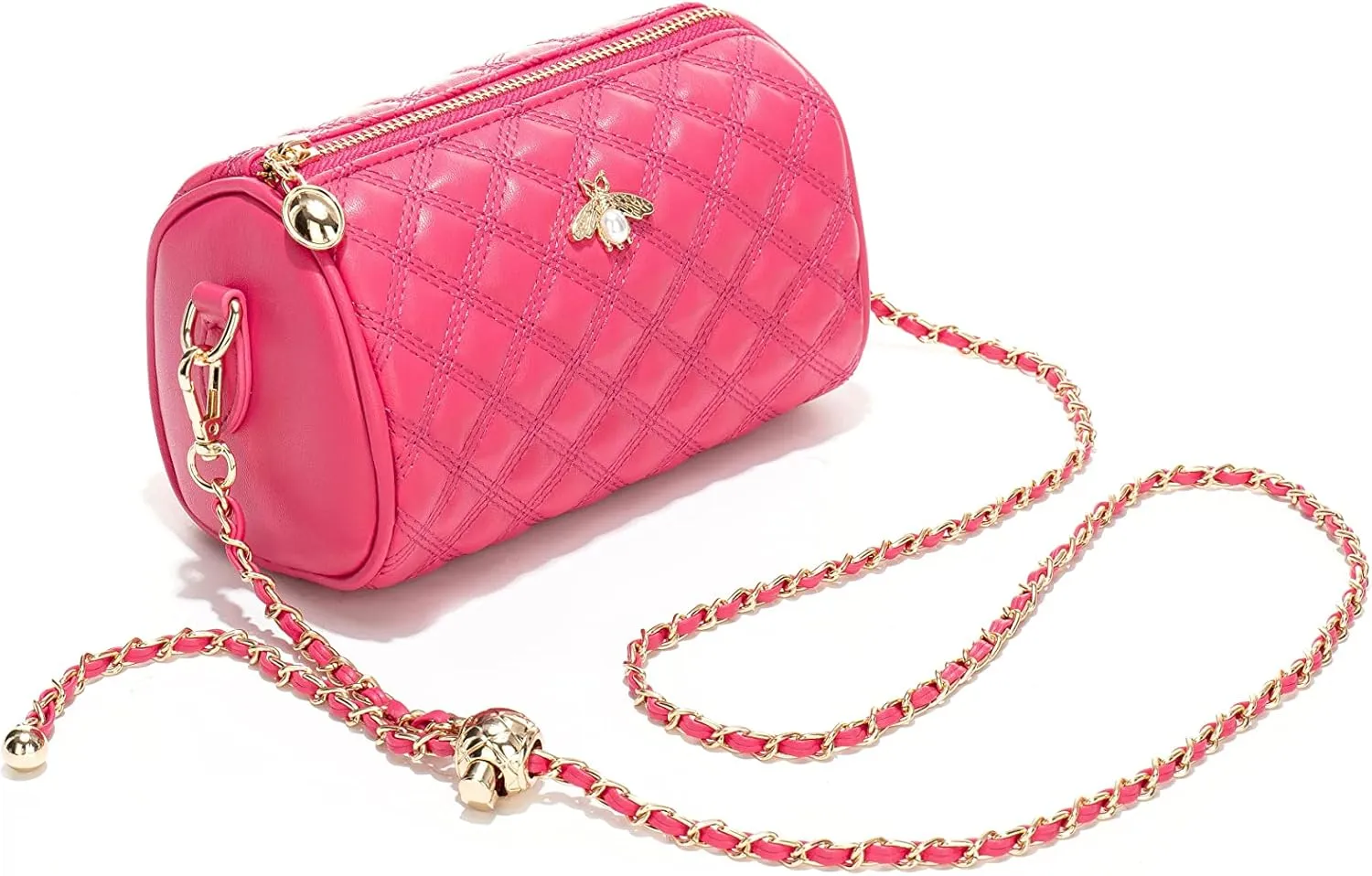 Hanbella Crossbody Purse for Women - Cute Quilted Leather Shoulder Bag with Gold Chain Strap for Teen Girls - Womens Clutch
