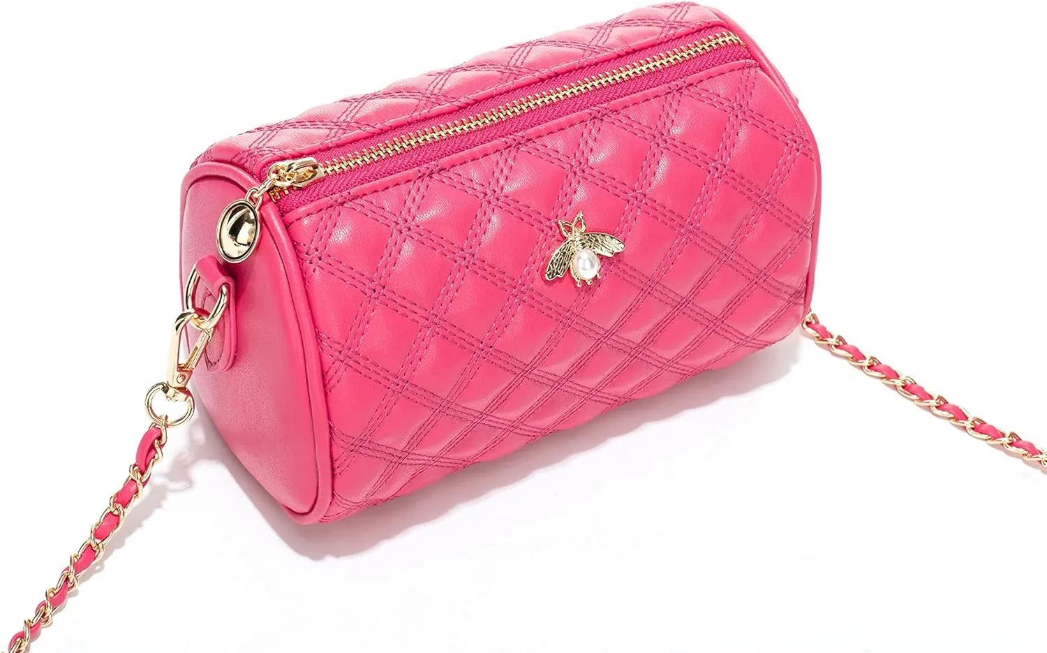 Hanbella Crossbody Purse for Women - Cute Quilted Leather Shoulder Bag with Gold Chain Strap for Teen Girls - Womens Clutch