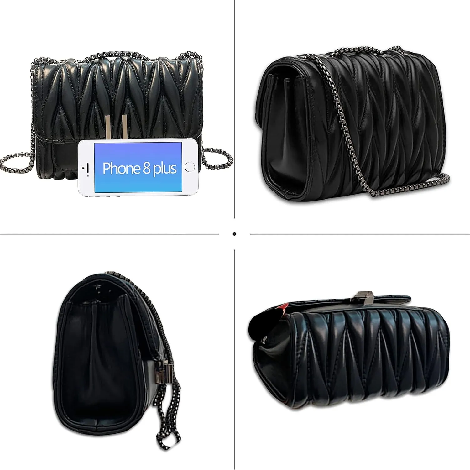 Hanbella Crossbody Purse for Women - Cute Quilted Leather Shoulder Bag with Gold Chain Strap for Teen Girls - Womens Clutch