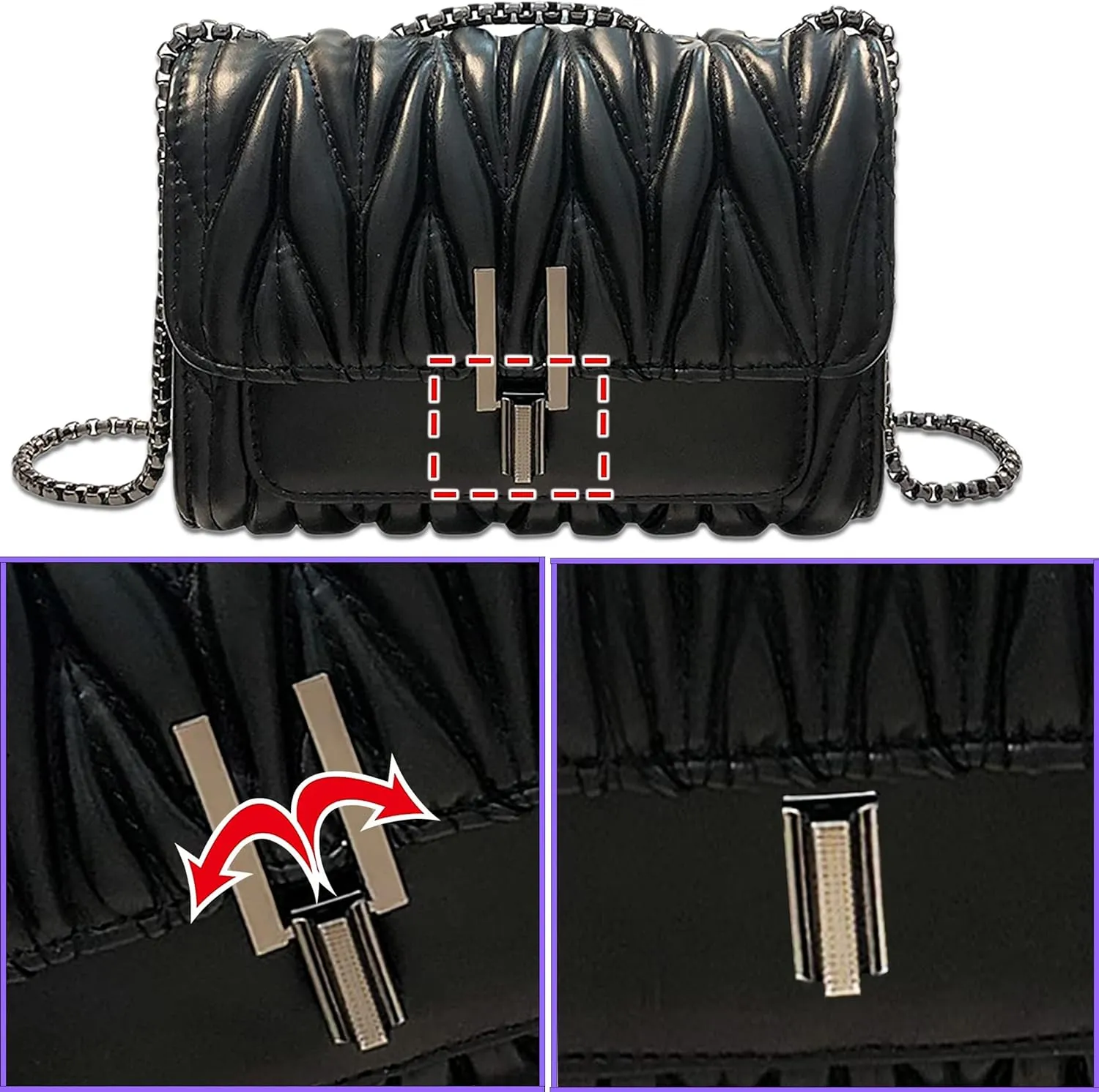 Hanbella Crossbody Purse for Women - Cute Quilted Leather Shoulder Bag with Gold Chain Strap for Teen Girls - Womens Clutch